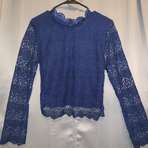 Tops - Blue Laced Long Sleeve Blouse